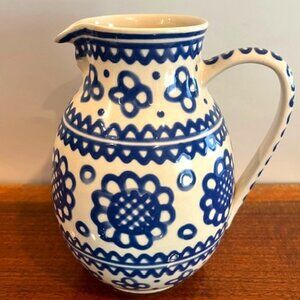 Karl Hentschel Erna Leitner Studio Ceramic Blue Flower Pitcher